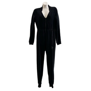 Puma Black Velor Jumpsuit with zipper and ribbed sleeves, ankles, neckline.